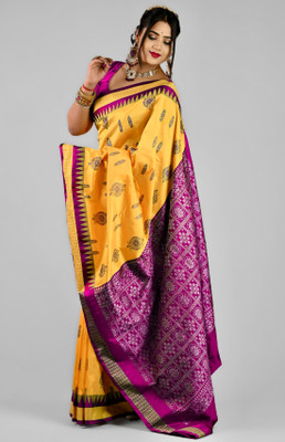 Sijileen Temple Border, Woven Sambalpuri Silk Blend Saree(Pink)