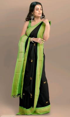 ns collection Woven Paithani Cotton Silk Saree(Black)