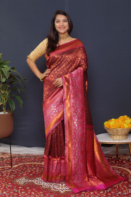amirat Woven Banarasi Jacquard Saree(Magenta)