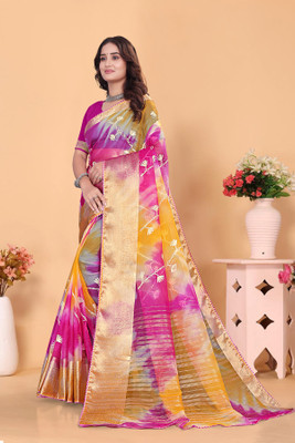 Aarunika SBT Solid/Plain Bollywood Organza Saree(Pink)
