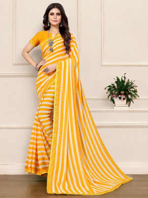 Divastri Striped Bollywood Georgette Saree(Yellow)