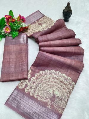 HouseOfCommon Printed Bollywood Pure Cotton, Cotton Linen Saree(Purple)