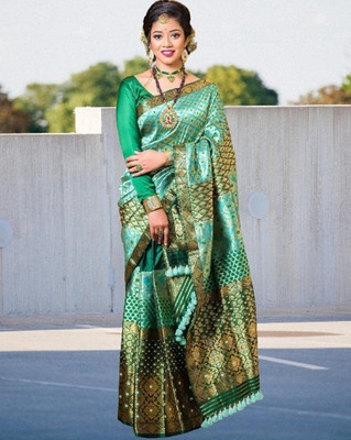ROSEVILLA Applique Mekhela Chador Silk Blend Saree(Green)