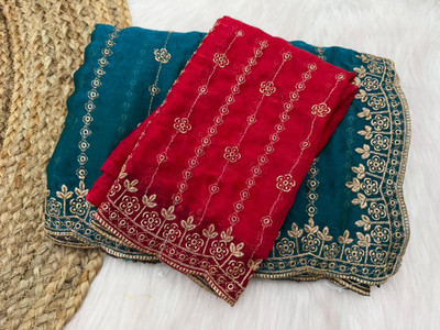 bhavika silk mills Embroidered, Embellished Bollywood Georgette Saree(Blue)