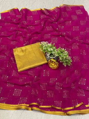 TOXEGO Embellished Bollywood Chiffon Saree(Purple)