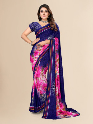 Moda Rapido Floral Print Daily Wear Georgette Saree(Blue)