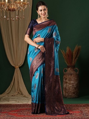 ANOUK Woven Banarasi Silk Blend Saree(Light Blue)