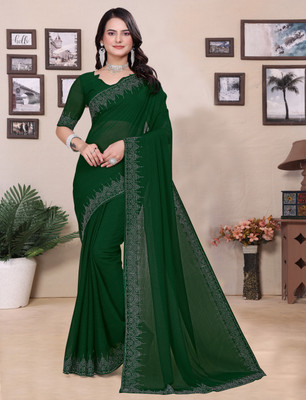 Dharam Creation Embellished Bollywood Georgette Saree(Green)