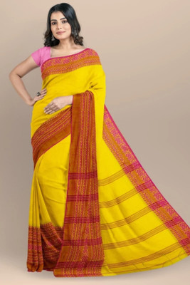 Bhadra Self Design Handloom Pure Cotton Saree(Yellow)