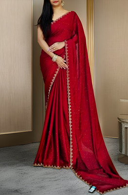 Vraggi Embellished Bollywood Lycra Blend Saree(Red)