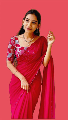 Divastri Solid/Plain Bollywood Georgette, Silk Blend Saree(Pink)