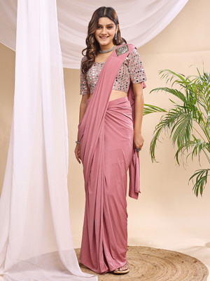 XOOM LADY Solid/Plain Bollywood Lycra Saree(Pink)