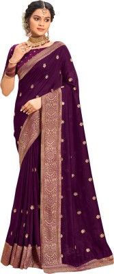 Akhilam Embellished Bollywood Silk Blend Saree(Purple)