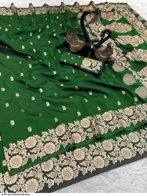 shree vrinda fashion Woven Banarasi Pure Silk Saree(Light Green)