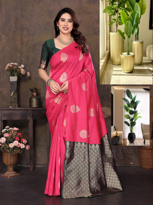 JEEMONJA Woven, Self Design Kanjivaram Pure Silk, Art Silk Saree(Pink)