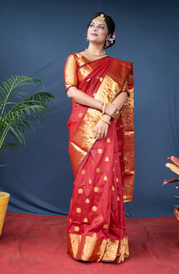 sheladiya Embellished Banarasi Jacquard Saree(Red)