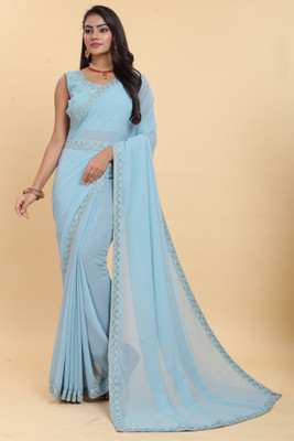 CHHELAJI Embroidered Bollywood Georgette Saree(Light Blue)