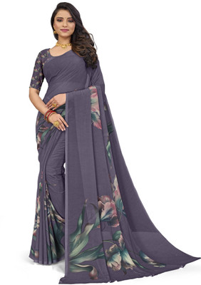 PARVOTSAV Floral Print Daily Wear Polyester Saree(Grey)