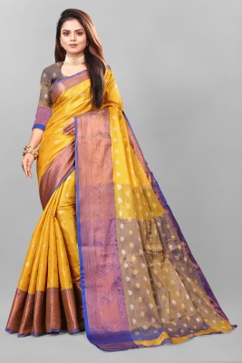 SHREE NATH CREATION Self Design Dharmavaram Cotton Blend, Jacquard Saree(Yellow)