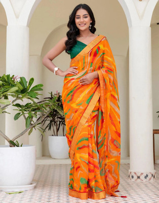 Samah Printed Daily Wear Georgette, Chiffon Saree(Orange)