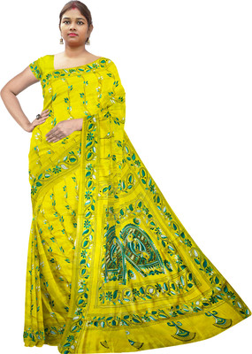 SHRISTI CLOTHINGS Embroidered Kantha Silk Blend Saree(Yellow)