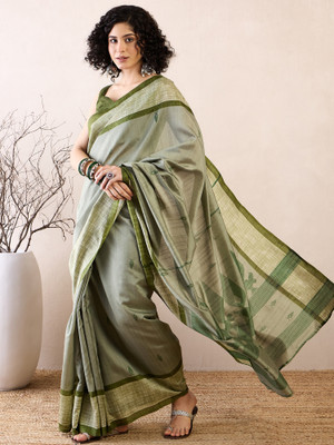 Divastri Printed Tant Silk Blend Saree(Green)