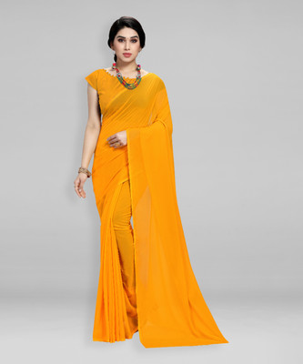 kashvi sarees Solid/Plain Daily Wear Georgette Saree(Yellow)