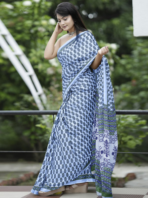 Divastri Printed Daily Wear Cotton Blend Saree(Light Blue)