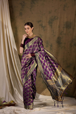 Sangria Woven Saree with Attached Blouse Silk Blend Saree(Purple)
