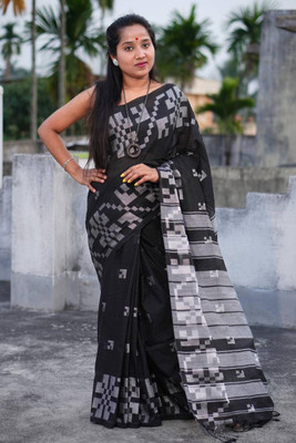 Bhadra Shopping Store Woven Handloom Handloom Pure Cotton Saree(Black)