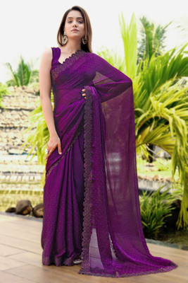 PEEYU Dyed Bollywood Chiffon Saree(Purple)