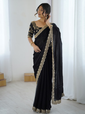 ANOUK Embellished Bollywood Satin Saree(Black)