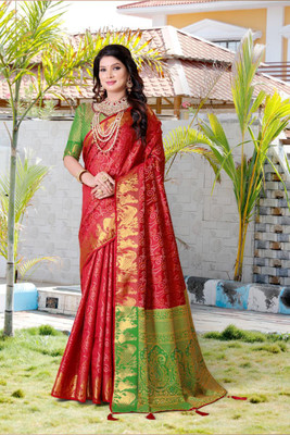 LAVYANSH CREATION Printed Patola Silk Blend Saree(Red)
