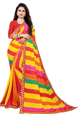 LAKHADATARI PRINTS Printed Leheria Georgette, Chiffon Saree(Multicolor)