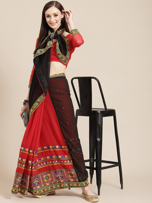 Divastri Embellished, Solid/Plain Bollywood Georgette Saree(Black, Red)