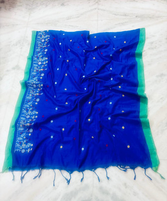 Sia Saree Bazaar Embroidered Handloom Pure Cotton Saree(Blue)