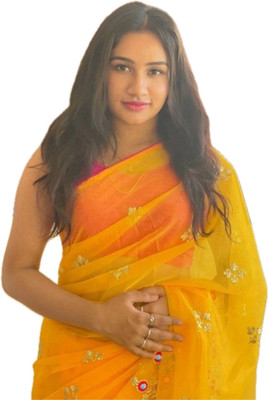 ShivGori Embroidered Bollywood Net Saree(Yellow)
