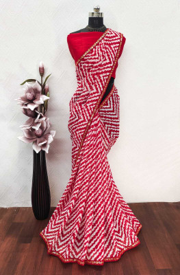 aalisha fashion Printed Bollywood Georgette Saree(Red, White)