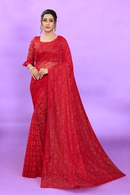 Nexafashion Self Design Bollywood Net Saree(Red)