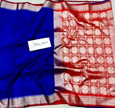 TRFASHIONHUB Self Design Banarasi Nylon Saree(Blue, Red)