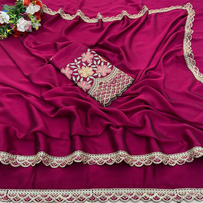 K 5 FASHION Self Design, Solid/Plain, Embroidered Bollywood Chiffon Saree(Maroon)