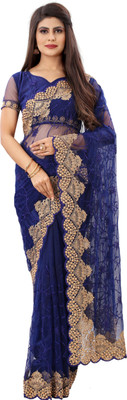 YARA CREATION Embroidered Bollywood Net Saree(Blue)