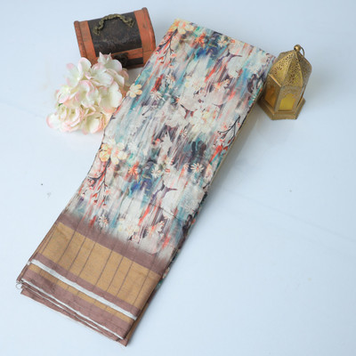 Muktasilk Printed Bollywood Silk Blend Saree(Multicolor)