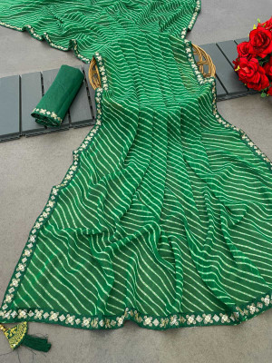 ZENFAB THREADS Self Design, Embroidered Bollywood Georgette, Lace Saree(Green)