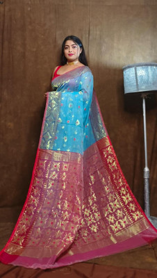 Mondal Saree Centre Printed Bollywood Cotton Silk Saree(Red, Blue)