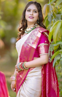fosgen etp Self Design Kanjivaram Pure Silk Saree(Beige)