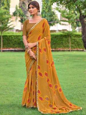 Tasrika Printed Hand Batik Georgette Saree(Brown)