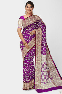 sijilieen Woven, Self Design Banarasi Silk Blend Saree(Magenta)