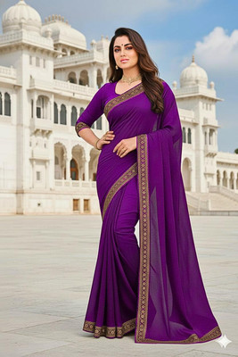 Yugaveera Solid/Plain Daily Wear Lycra Saree(Purple)