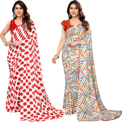 Anand Sarees Printed Daily Wear Georgette Saree(Pack of 2, Red, White, Multicolor)